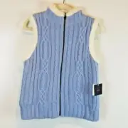 LuLu Reversible Cable Knit & Faux Fur Vest Size Medium Light Blue cable knit NWT