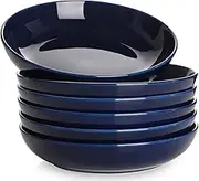 30 Ounces Porcelain Pasta, Salad, Soup Bowls, Large Serving Bowl Set, Wide and Flat, Set of 6 (Blue)