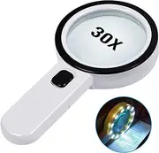 Magnifying Glass with Light, 30 x Handheld Magnifying Glass, Reading Magnifier, High Clarity & Lightweight Magnifying Glass with Light, Reading Magnifier for Seniors, Children, Jewelers, Hobbies