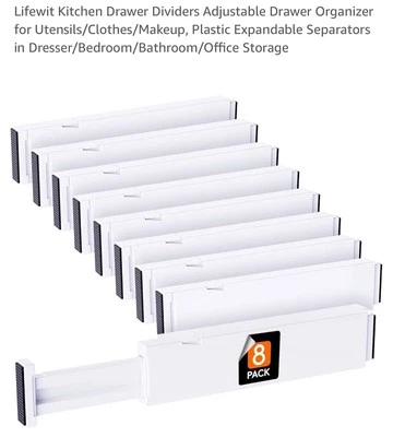 Lifewit 8 Pack Kitchen Drawer Dividers 2.36" High, 16"-22" Adjustable Organizer