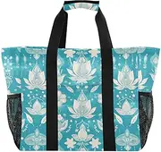 [sanluoli] Tote Foldable Beach Bags Sandproof Canvas Carrying Tote, White and Green Vintage Flowers, 1 size