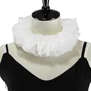 [Saccgt] Women Retro Layered Ruffled Lace Fake Collar Renaissance Neck Ruff Tulle Choker Lace, White, White, One Size