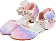 [Secret Slippers] Girls Dress Pumps Glitter Sequins Princess Crystal High Heels Closed Toe Party Wedding Flower Girls Shoes (Little/Big Kid)
