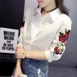 COSHOP 女式刺繡襯衫加大碼韓國時尚寬鬆袖白襯衫 / KEMEJA BATIK PUITH WANITA