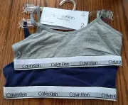 NWT CALVIN KLEIN Set of 2 White / Navy Seamless Pullover Bralette Size 6-6X
