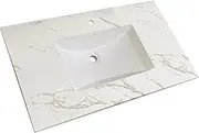 25"/31"/37" Solid Surface Polyurethane Resin Streamline Nano Vanity Top With Sink, Durable, Consistent Color, Easy-to-Clean, Built-in Overflow (GOLDEN VEIL, 37"W x 22"D)