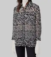 NWT $284 Allsaints Womens White Black Sheer Button Front Blouse Shirt Top Size L