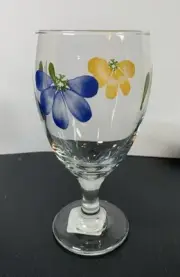 6 Maxam Vtg Italy Libbey Hand Painted Italian Daisy Goblet 7"