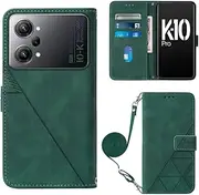 Shockproof Lanyard Wallet Clip Oppo K10 K10 Pro K 10 K 10 Pro 5G Leather case Luxury Business Pressure line Phone Cases Oppo K10 K10 Pro 5G Covers (Green,Oppo K10 Pro 5G)