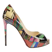 Christian Louboutin New Very Prive 120 Patent Mag Multicolor Peep Heel Pump 37.5