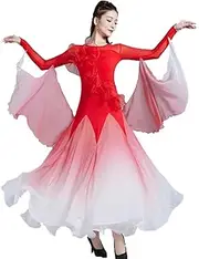 [YHHGDS] Ballroom Dance Dress for Women Mesh National Standard Dancing Clothes Salsa Waltz Competition Performance Costume