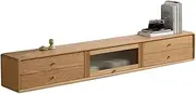 Floating TV Unit ﻿Wall-Mounted Floating TV Stand, Oak Floating TV Unit, Double Tier Drawer and Flip-Down Glass Door, Modern Media Console Under TVs, Space Saving Floating TV Cabinet(1600x250x250)