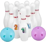 Parliky 1Set Light Up Bowling for Indoor Mini Bowling Game with Organizer Basket Develops Motor Skills Hand Eye Coordination Includes Fun Stickers