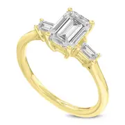 LuvMyJewelry Ophelia 14K Yellow Gold Emerald Cut & Baguette Lab Grown Diamond Three Stone Engagement Ring - 1.7 ctw at Nordstrom, Size 6