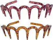 2PCS Shark Tooth Hairband Plastic Headband Hair Comb Women Hair Hoop Hair Accessories Dentate U-shaped hairband (Deep coffee+light red, One Size)
