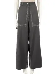 Grey Wool Contrast Wide Trousers