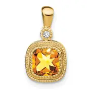 14K Yellow Gold Cushion Citrine and Real Diamond Pendant