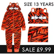 Kids Boys Girls Tiger One Piece World Book Day Fleece 1Onezie Size 13 Years Hood