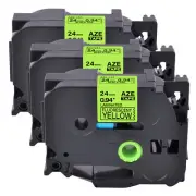 3PK Compatible with Brother P-Touch TZ-C51 Black on Fluo Yellow 1" Label Tape