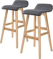 La Bella 2X Oak Wood Bar Stool 74cm Fabric Sophia - Grey