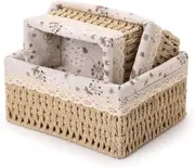 3 Pack Wicker Baskets, Storage Basket Set, with Removable Liner for Organizing Storage Baskets for Shelves Woven Basket Decorative Basket Rectangle Basket (Square)