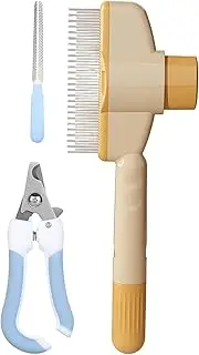 Cat Slicker Brush - Puppy Hair Removal Comb - Ergonomic Non-Slip Slicker Brush with Release Button for Bath Travel Puppy and Kitten