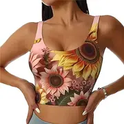 [LHDGBNV] Sports Bras for Women, U Back Removable Womens Tank Tops Big Sunflower Funny Yoga Print Workout Bras