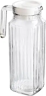 ARA CHOICE Glass Jug Slim 1.2L Pitcher Fridge Door Non Drip Spout Water Juice Cocktail Milk Ribbed Transparent Jug with Lid Water Pitcher Jar Fizzy Beverage Serving Striped Kettle Narrow Door Jug
