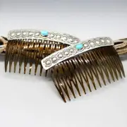 NAVAJO - STERLING SILVER & TURQUOISE HAIR COMBS by JENNY BLACKGOAT