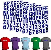 215 Pieces Iron on Letters for Clothing, 5 Sheets of Blue Heat Transfer Vinyl for T Shirts, A-Z 0-9 Patches PU DIY Crafts Alphabets Sticker for Fabric