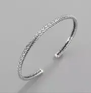 925 Silver Retro Open Feather Bracelet Bangle Cuff Women Men Jewelry Hot