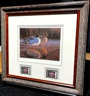 Daniel Smith 1991 National Fish & Wildlife Stamp Print With 2 Stamps - New Frame
