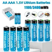 1.5V AA AAA Battery Rechargeable Li-ion Lithium ion Batteries & Fast Charger Lot