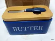 Blue Ceramic Butter Storage Box Dish with Spreading Knife