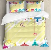 Lantern Duvet Cover Set with Pillow Shams Colorful Framework Print