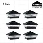 6 Pack Black 6"x 6" Outdoor Solar Post Cap Fence Light White Color LED PVC/Vinyl