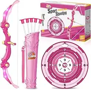 SpringFlower Bow and Arrow Toys with LED Flash Lights for Girls 5 6 7 8 9 10 Year Old, Archery Set Indoor Outdoor Activity with 10 Suction Cup Arrows,Quiver & Target,Birthday for Girls