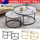Coffee Table Set of 2 Round Nesting Table Marble Pattern Side Table End Table