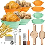 11 Pcs Silicone Bread Proofing Baskets Set 9 Inch Round and 10 Inch Oval Foldable Sourdough Baking Basket, Bread Making Kits for Starter Professional Baker (Orange & Green)