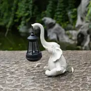 GGP White Meditating Elephant Solar Lantern Statue Decorative Garden Light For Outdoor Spaces
