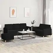 Generic 3 Piece Sofa Set with Cushions Black Fabric,Furniture,Sofas