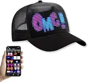 [XIAOOHO] LED Hats, LED Cool Novelty Baseball Caps,Bluetooth Control,Supports Text, Patterns, Animations for Party Bar Christmas Black, Black, Large