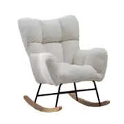 Catzon Rocking Chair with High Backrest Sherpa Padded for Nursery Bedroom-White