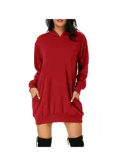 Women's Longsleeve Hoodies with Pockets - Red-S