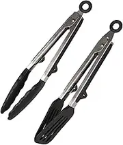 9 Inch Set of 2 Silicone Kitchen Tongs Include Food Tongs and Spatula Tong, Non-Slip Locking Cooking Tong for Air Fryer, Baking, Serving