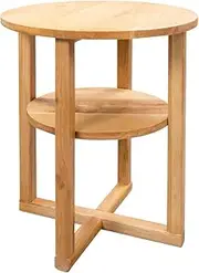 vidaXL Round Side Table - Solid Oak Wood Night Stand with Shelf - Brown - Rustic Farmhouse Style - 40x50 cm