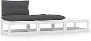 3 Piece Garden Lounge Set with Cushions White Solid Pinewood Outdoor Furniture