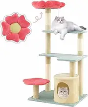 Costway 123 cm Tall Cat Tree, Multi-Level Aesthetic Floral Kitten Tower w/Flower-Shaped Plush Padded Perch, Condo, Sisal Scratching Posts, Dangling Ball, Indoor Cat Climbing Furniture (123 cm)