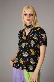 Surfing Creatures Print Blouse