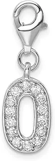 [JewelryWeb] 925 Sterling Silver Fancy Lobster Closure CZ Cubic Zirconia Simulated Diamond Numeral 0 With-Lobster Clasp Charm Pendant Necklace 26x8mm